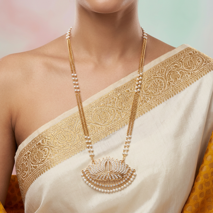 Heritage gold plated padakam long necklace HP53211