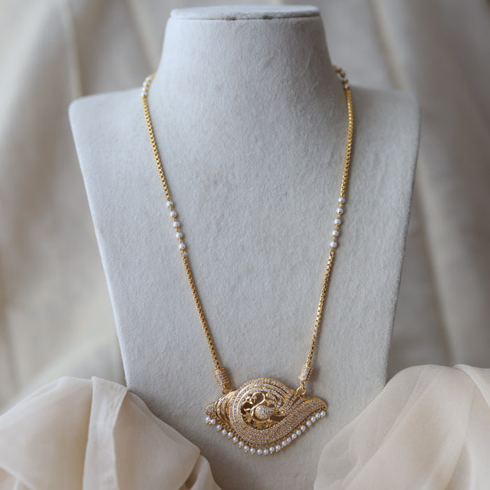Heritage gold plated white stone sangu pendant long necklace HP1133