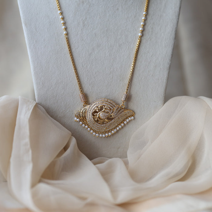 Heritage gold plated white stone sangu pendant long necklace HP1133