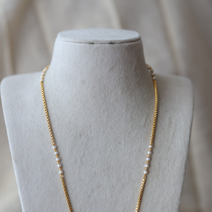 Heritage gold plated white stone sangu pendant long necklace HP1133