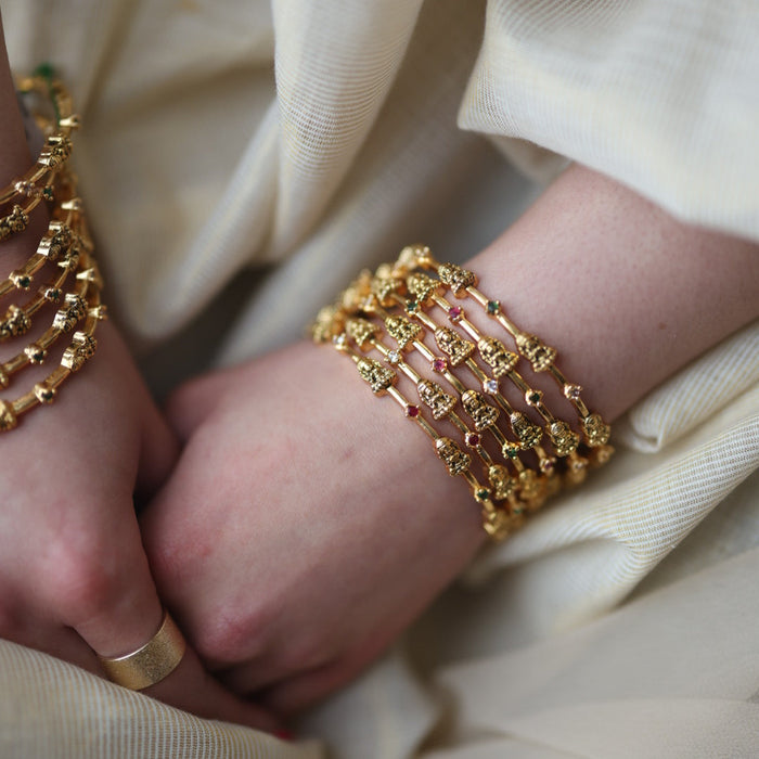Heritage gold plated white stone bangle HB4323