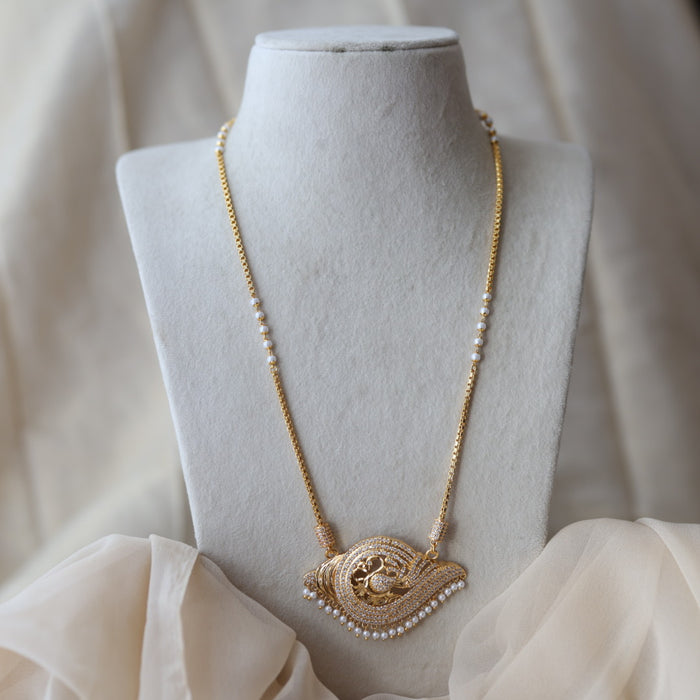 Heritage gold plated white stone sangu pendant long necklace HP1133