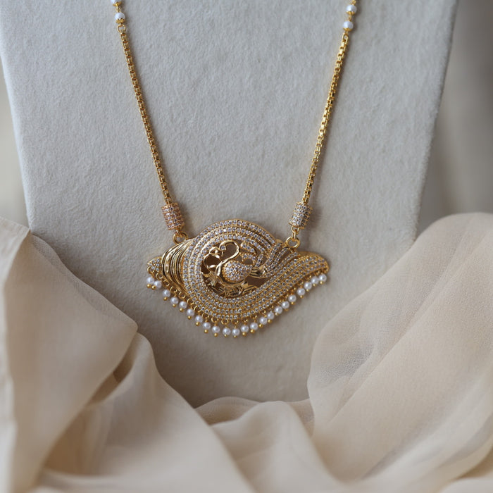Heritage gold plated white stone sangu pendant long necklace HP1133