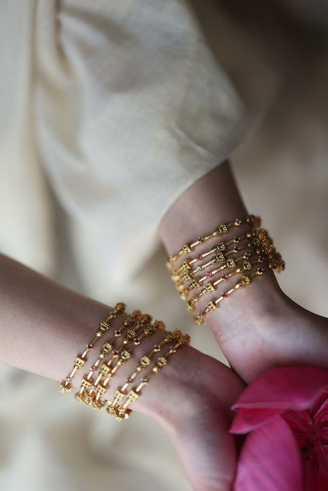 Heritage gold plated white stone bangle HB4323