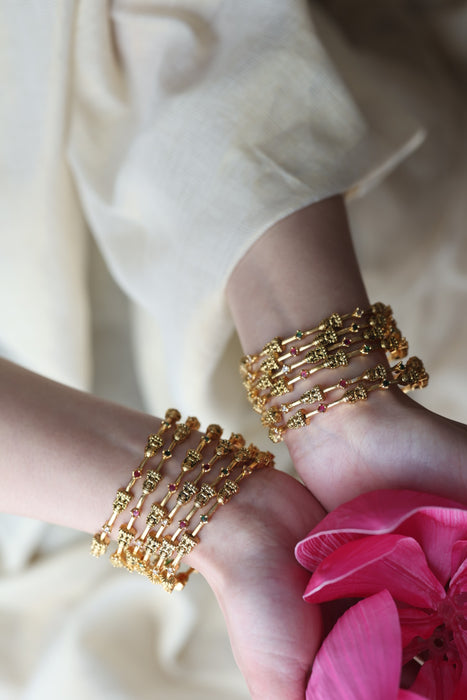 Heritage gold plated white stone bangle HB4323