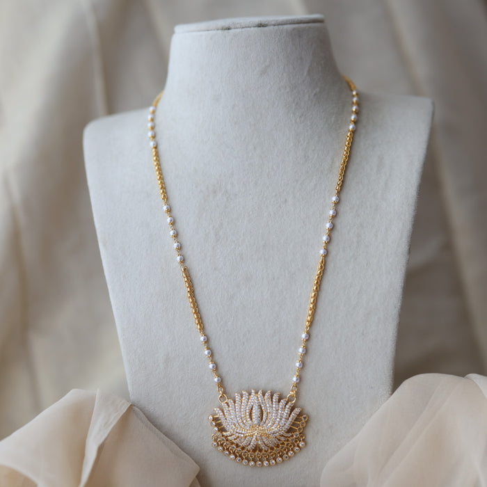 Heritage gold plated white stone pendant long necklace HP1133