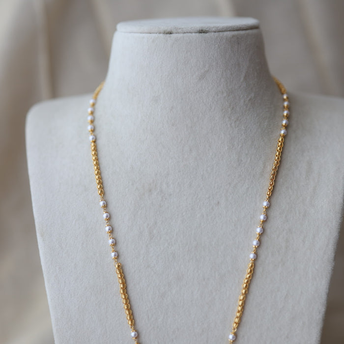 Heritage gold plated white stone pendant long necklace HP1133