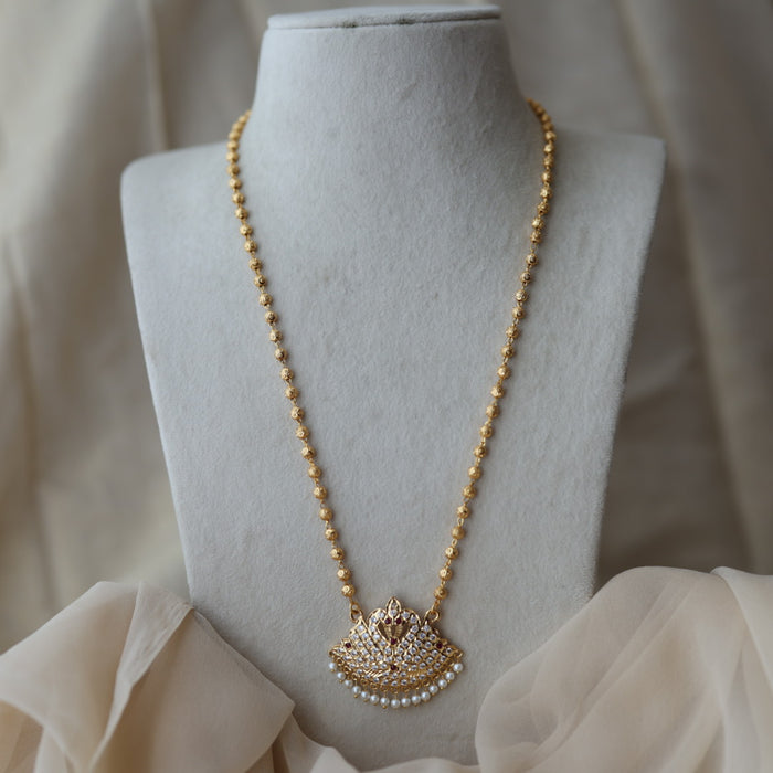 Heritage gold plated ruby white stone pendant long necklace HP7374