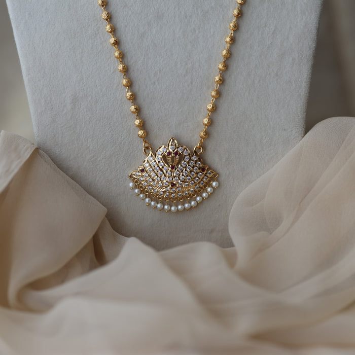 Heritage gold plated ruby white stone pendant long necklace HP7374