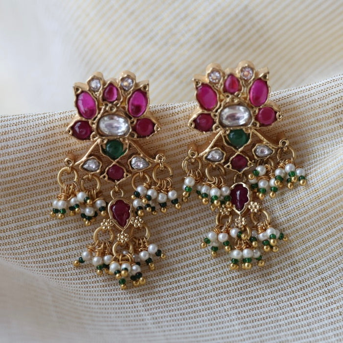 Antique ruby green stone flat earrings  AD4798