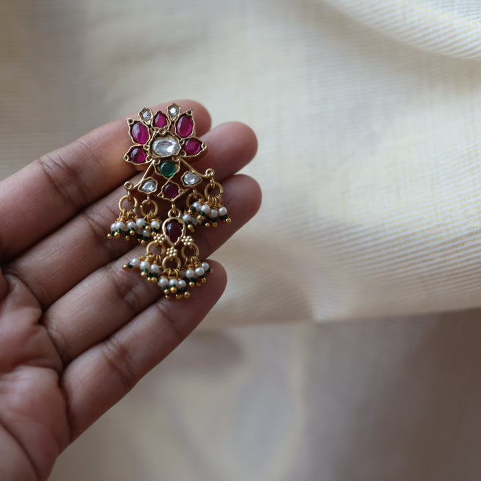 Antique ruby green stone flat earrings  AD4798