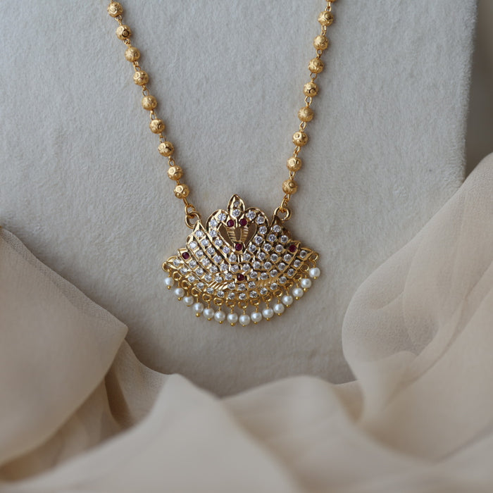 Heritage gold plated ruby white stone pendant long necklace HP7374