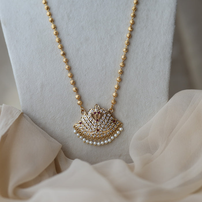 Heritage gold plated ruby white stone pendant long necklace HP7374