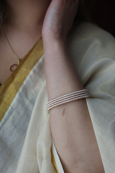 Heritage gold plated white stone bangle HB9732 (Set of 4 bangles)