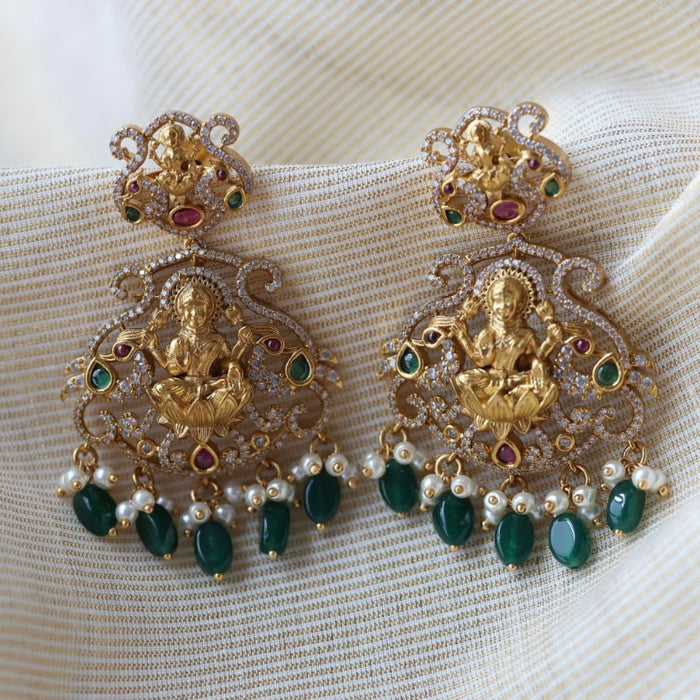 Antique green bead drop earrings  AD1147