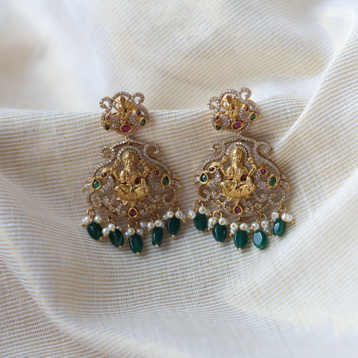 Antique green bead drop earrings  AD1147