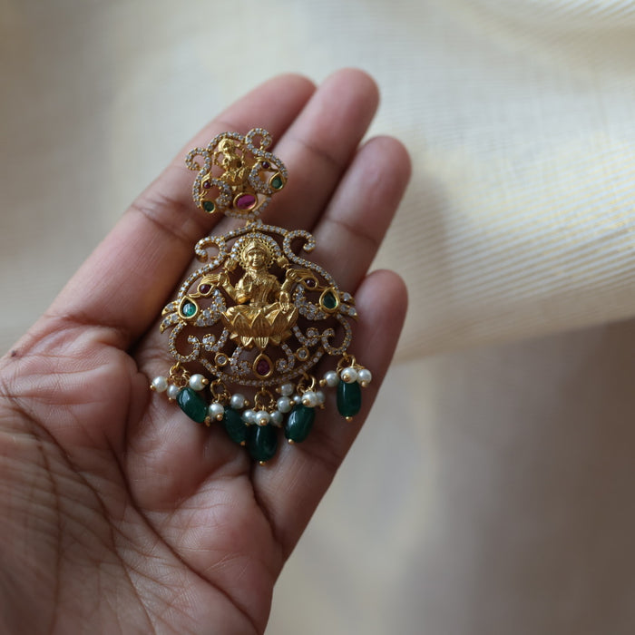 Antique green bead drop earrings  AD1147