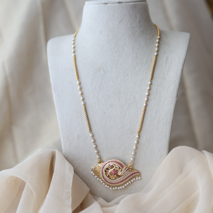 Heritage gold plated ruby white stone sangu pendant long necklace HP7299