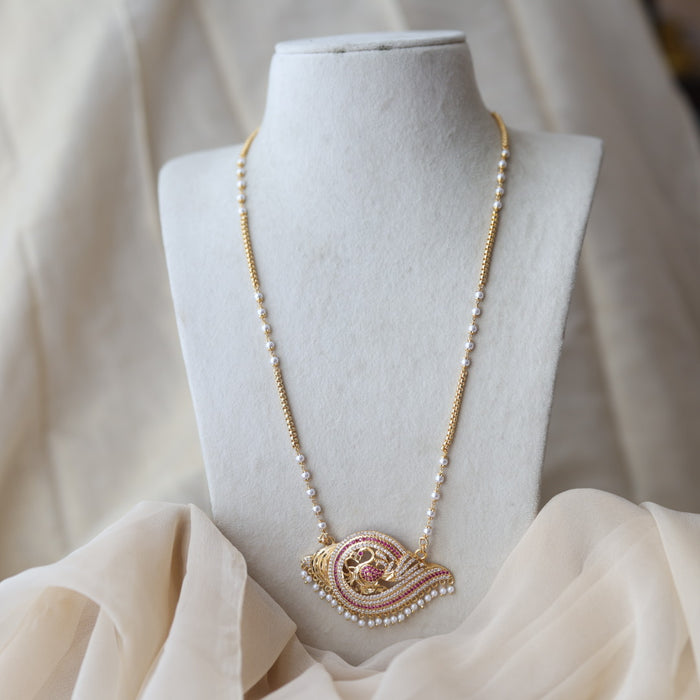 Heritage gold plated ruby white stone sangu pendant long necklace HP7299