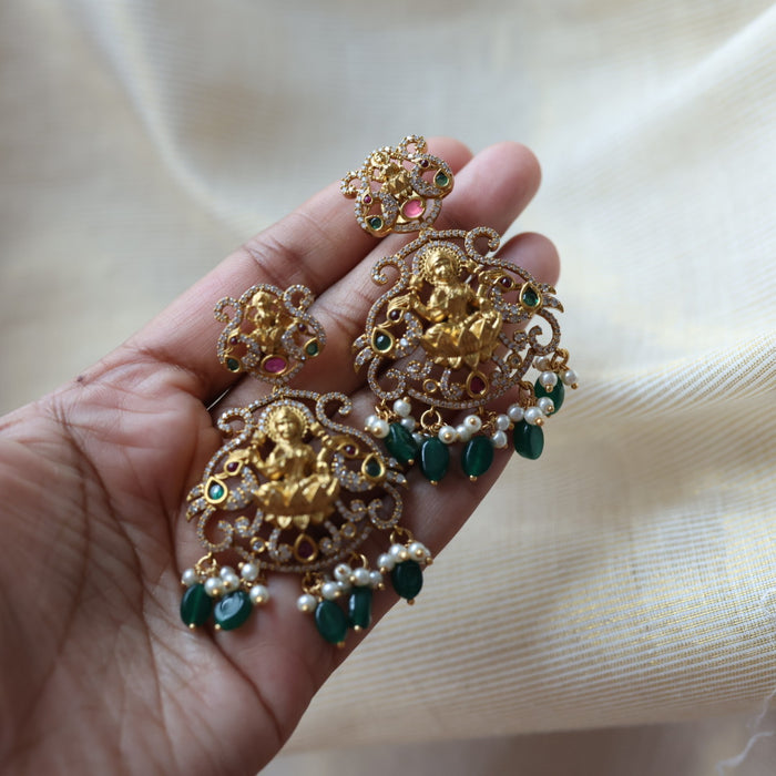 Antique green bead drop earrings  AD1147