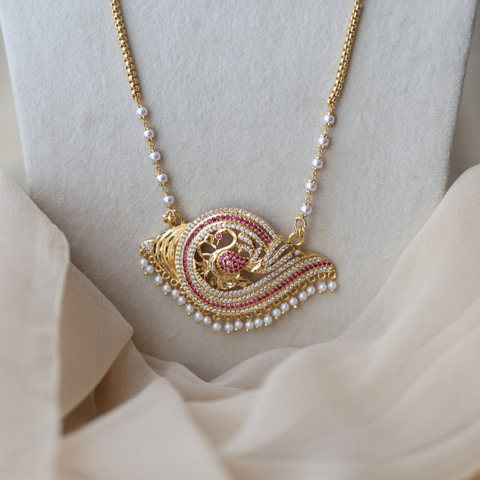 Heritage gold plated ruby white stone sangu pendant long necklace HP7299