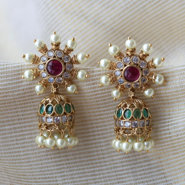 Antique green stone jumka earrings  AJ423