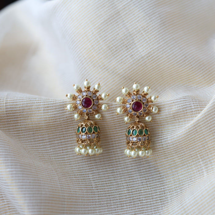 Antique green stone jumka earrings  AJ423