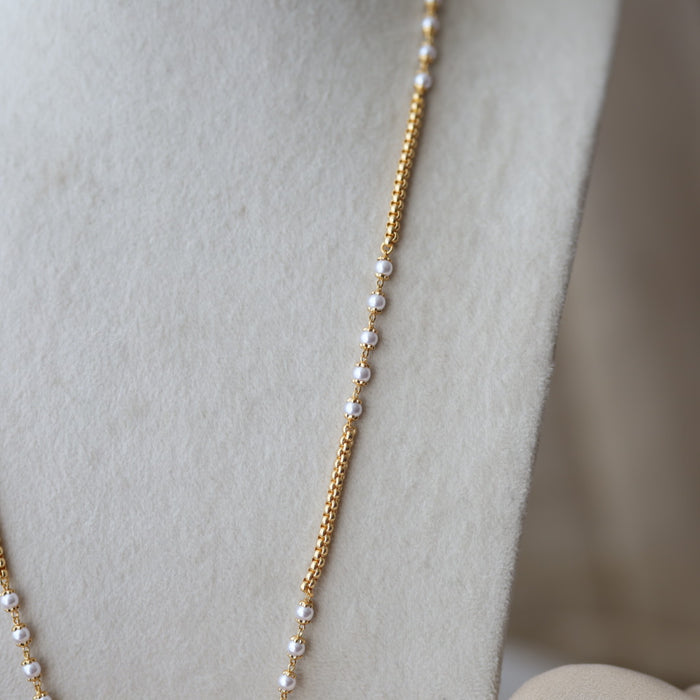 Heritage gold plated ruby white stone sangu pendant long necklace HP7299
