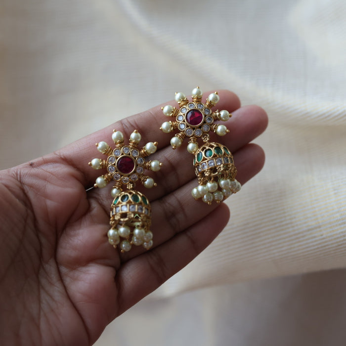 Antique green stone jumka earrings  AJ423