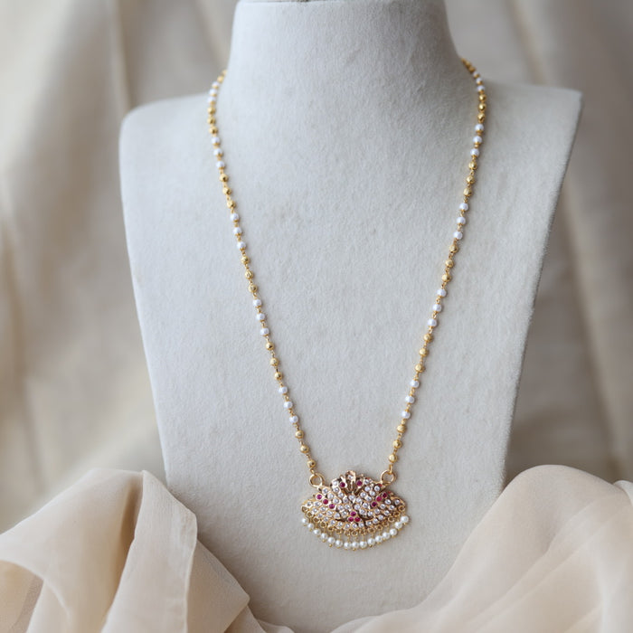 Heritage gold plated ruby white stone pendant long necklace HP7122
