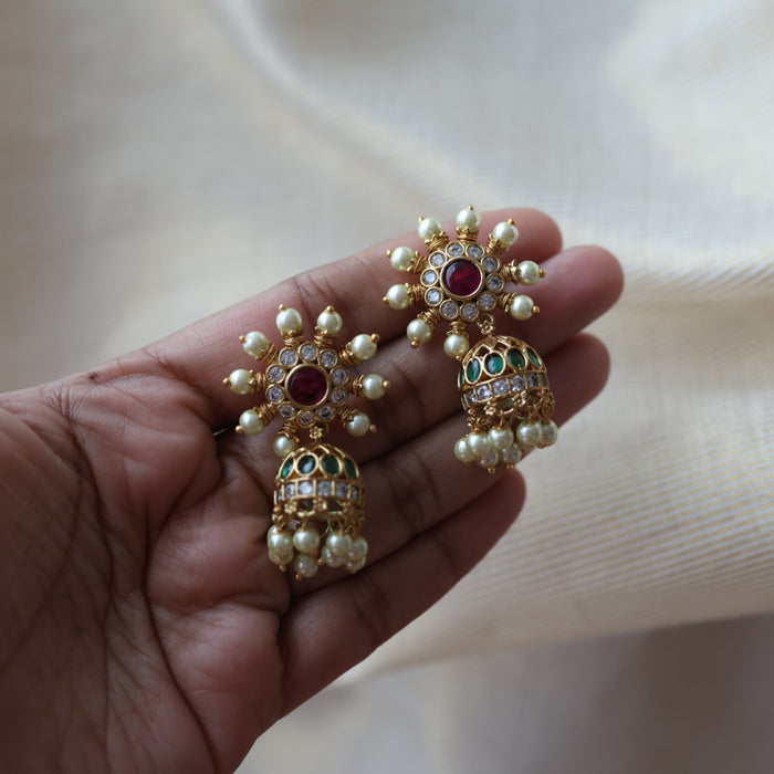 Antique green stone jumka earrings  AJ423