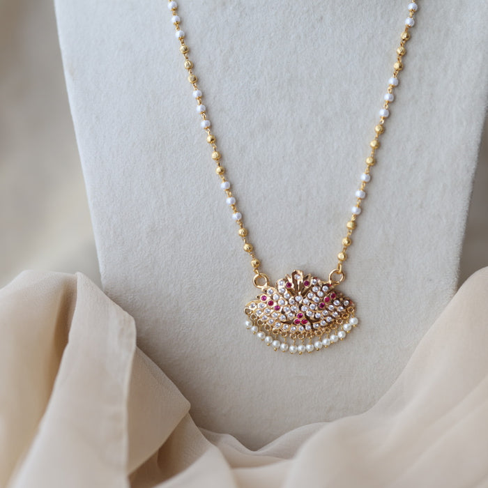 Heritage gold plated ruby white stone pendant long necklace HP7122