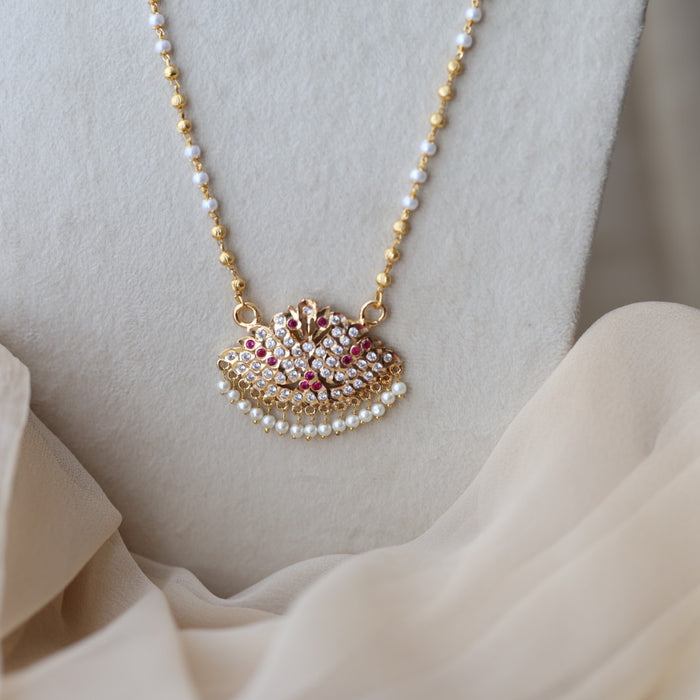 Heritage gold plated ruby white stone pendant long necklace HP7122
