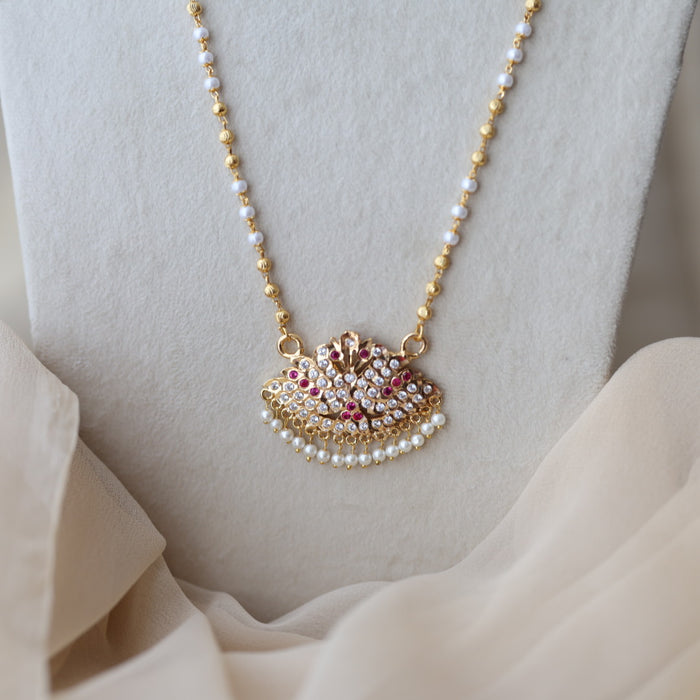 Heritage gold plated ruby white stone pendant long necklace HP7122