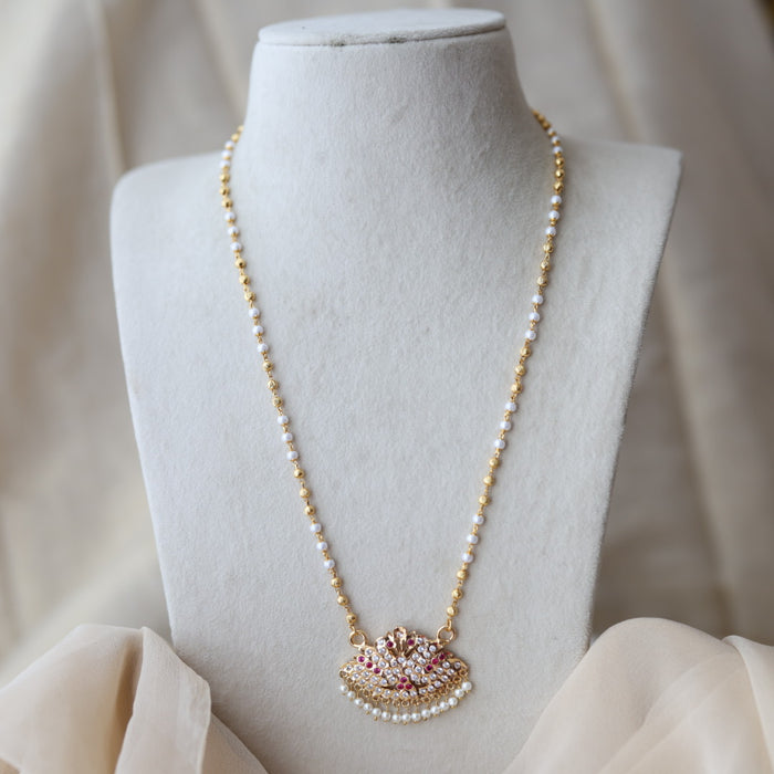 Heritage gold plated ruby white stone pendant long necklace HP7122