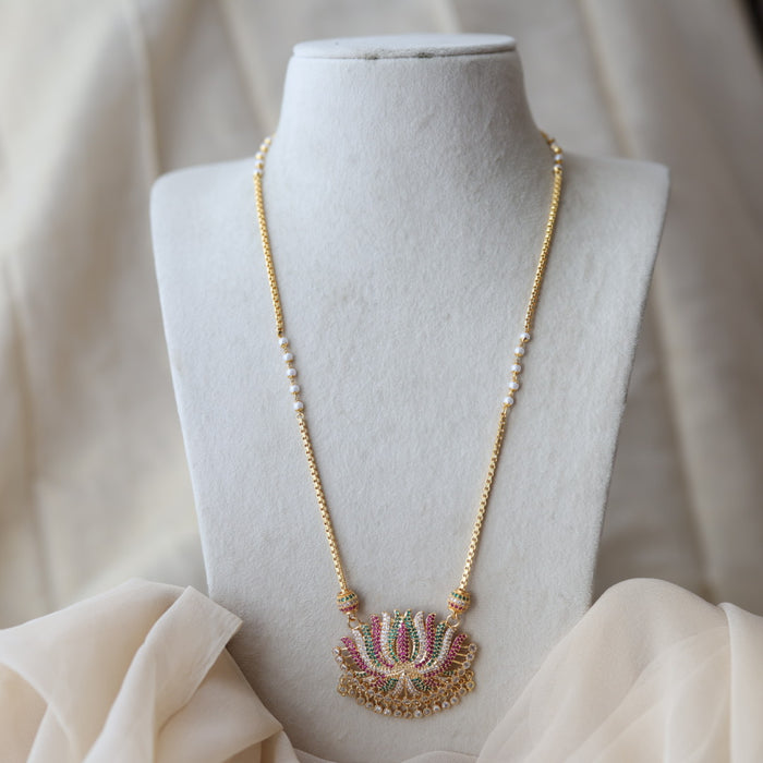 Heritage gold plated multi stone sangu pendant long necklace HL2311