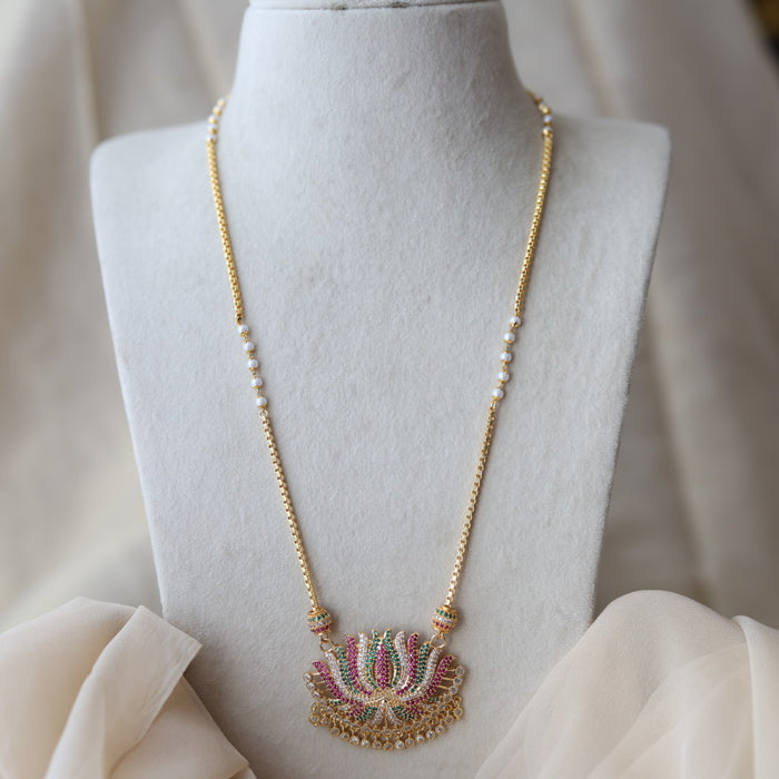 Heritage gold plated multi stone sangu pendant long necklace HL2311