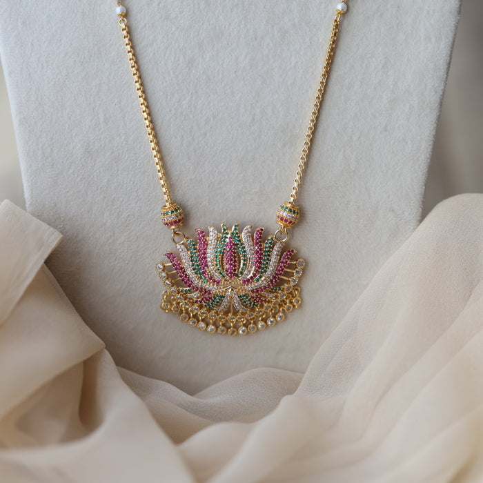 Heritage gold plated multi stone sangu pendant long necklace HL2311