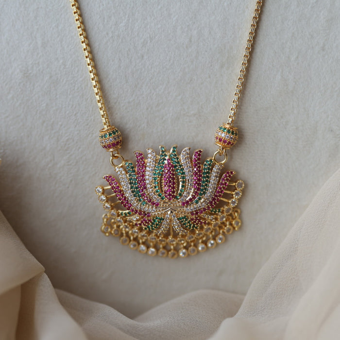 Heritage gold plated multi stone sangu pendant long necklace HL2311