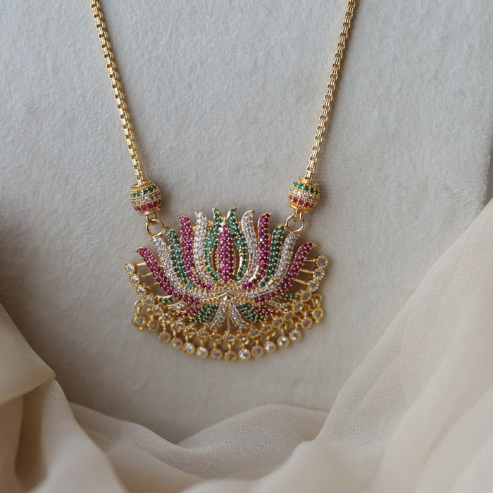 Heritage gold plated multi stone sangu pendant long necklace HL2311