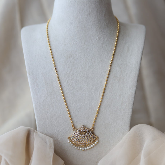 Heritage gold plated white stone pendant long necklace HL3211