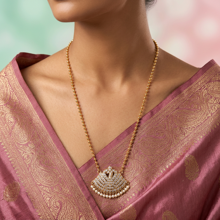 Heritage gold plated white stone pendant long necklace HP3211