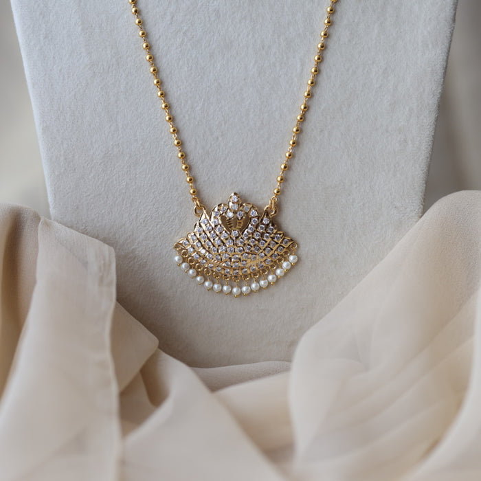 Heritage gold plated white stone pendant long necklace HL3211