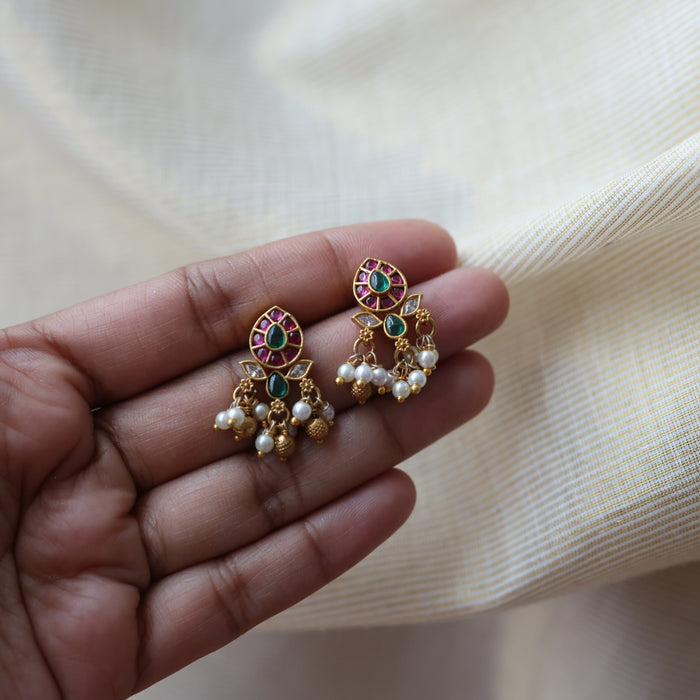 Antique ruby green stone studd earrings  AS4292