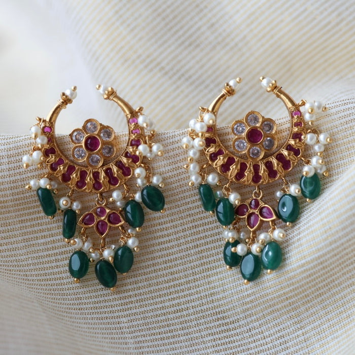 Antique ruby green stone drop earrings  AD4292