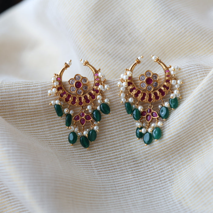 Antique ruby green stone drop earrings  AD4292