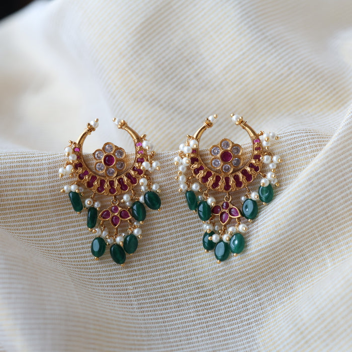 Antique ruby green stone drop earrings  AD4292