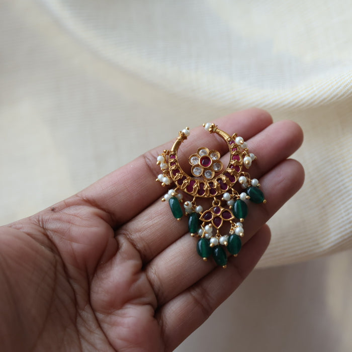 Antique ruby green stone drop earrings  AD4292