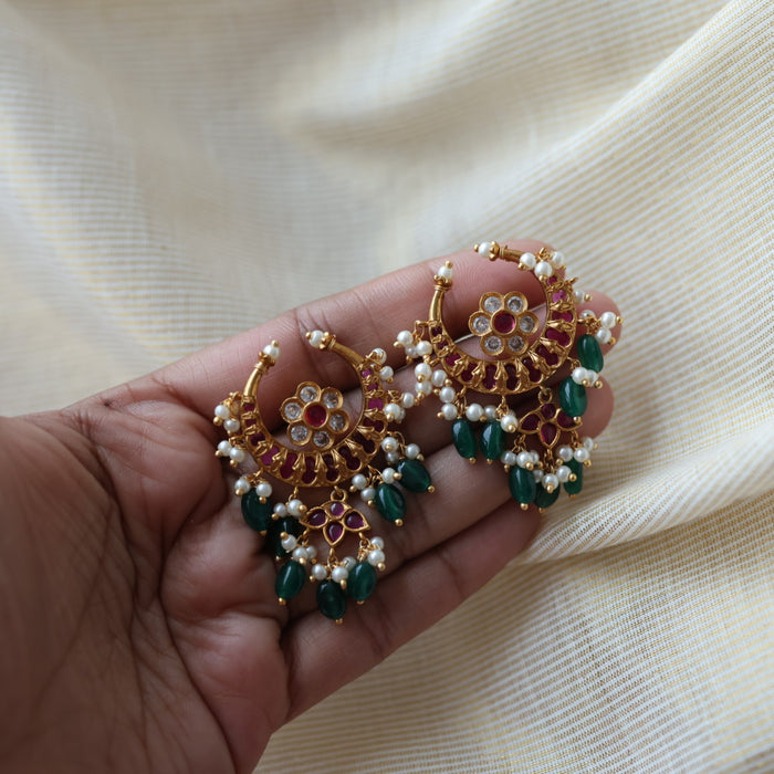 Antique ruby green stone drop earrings  AD4292