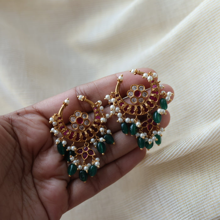 Antique ruby green stone drop earrings  AD4292